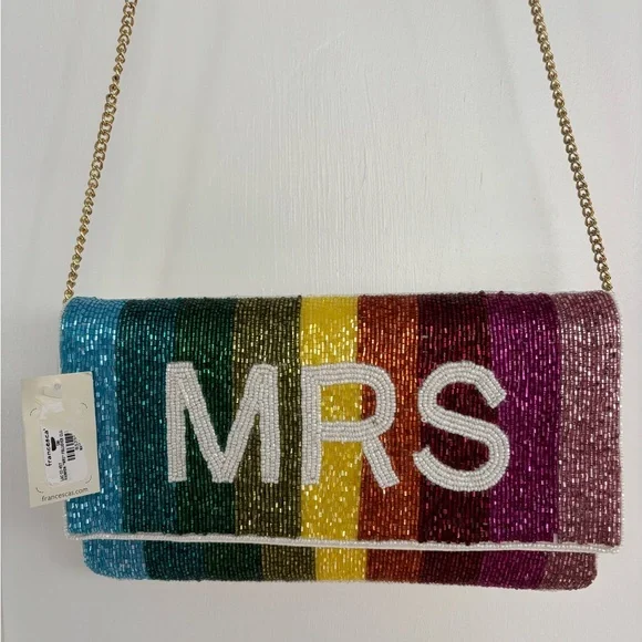 “MRS” Rainbow Beaded Clutch Purse NWT - Picture 4 of 9